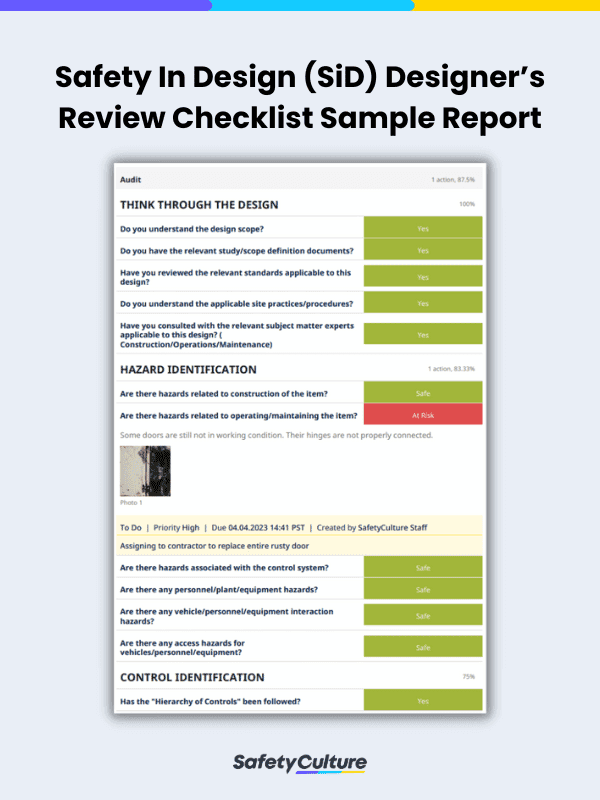 Safety In Design (SiD) Designer’s Review Checklist Sample Report | SafetyCulture