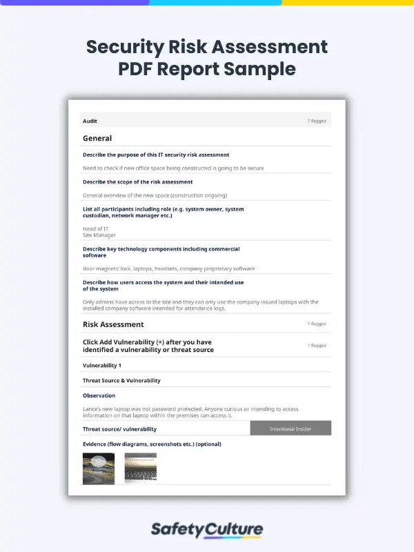Ejemplo de informe de evaluación de riesgos de seguridad en PDF