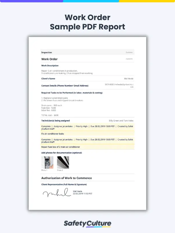 work order sample pdf report