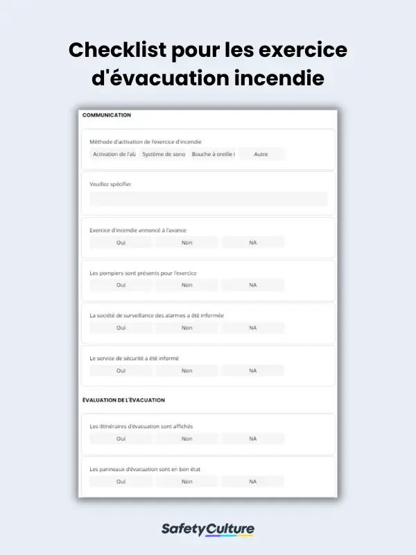Checklist pour les exercice d'évacuation incendie