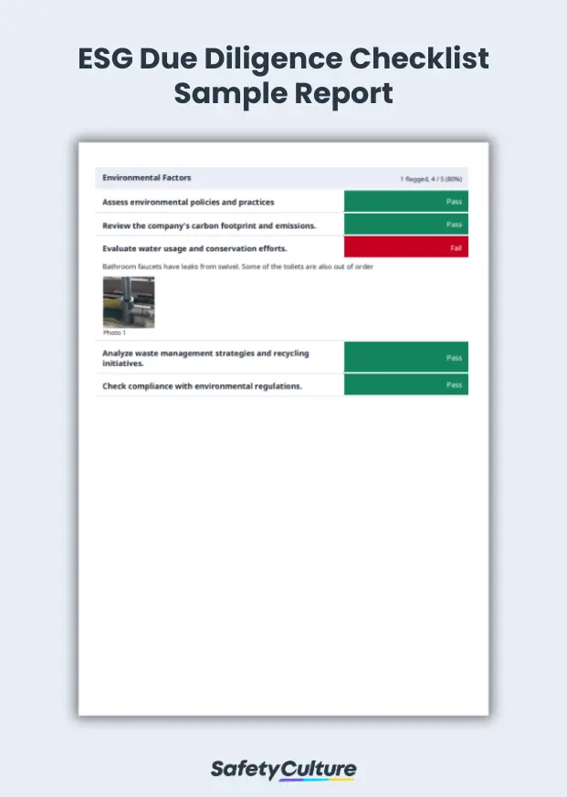esg due diligence checklist pdf sample report