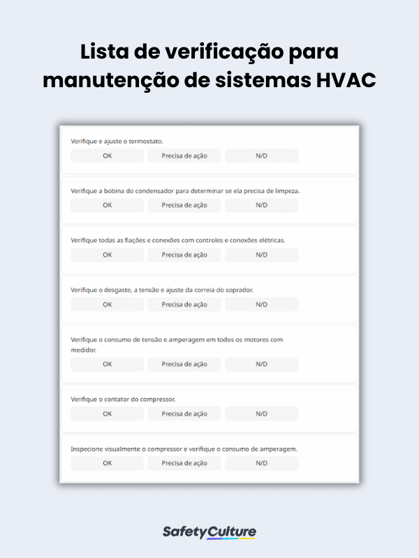 Lista de verificação para manutenção de sistemas HVAC