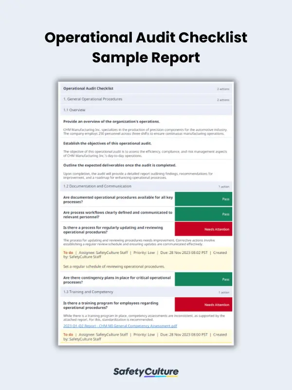 Operational Audit Checklist Sample Report