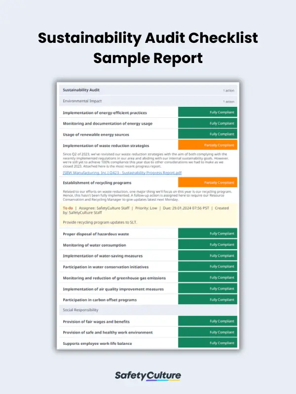 Sustainability Audit Checklist Sample Report