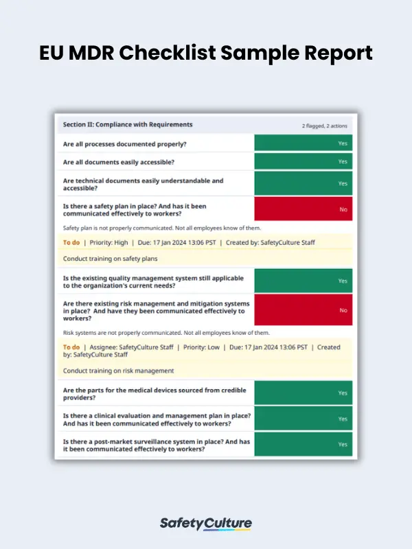 EU MDR Checklist Sample Report | SafetyCulture