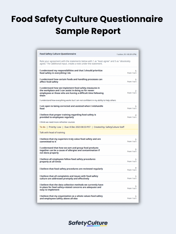 Food Safety Culture Questionnaire Sample Report | SafetyCulture