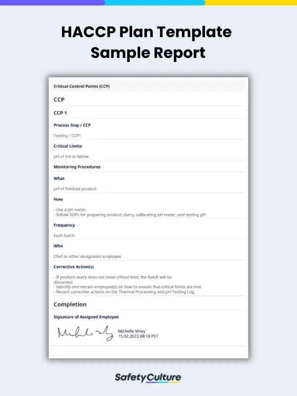 HACCP Plan Template Sample Report