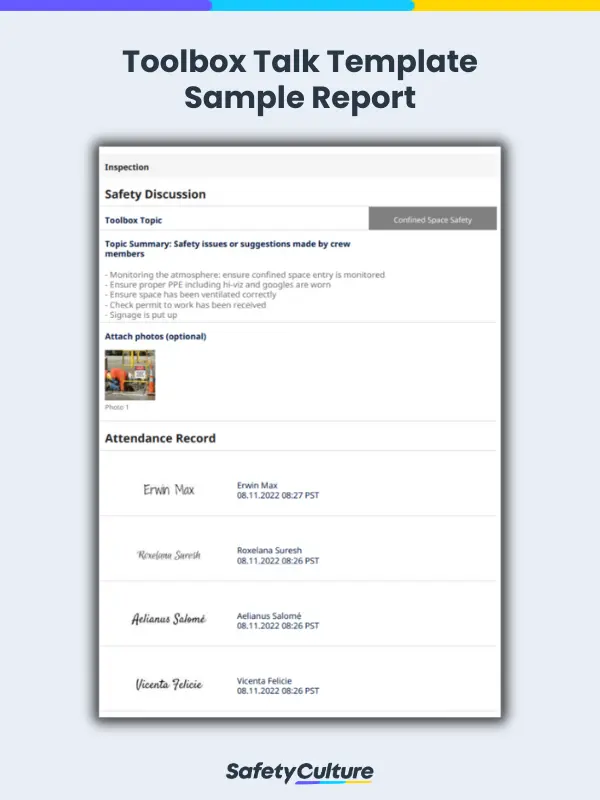 Toolbox Talk Template Sample Report