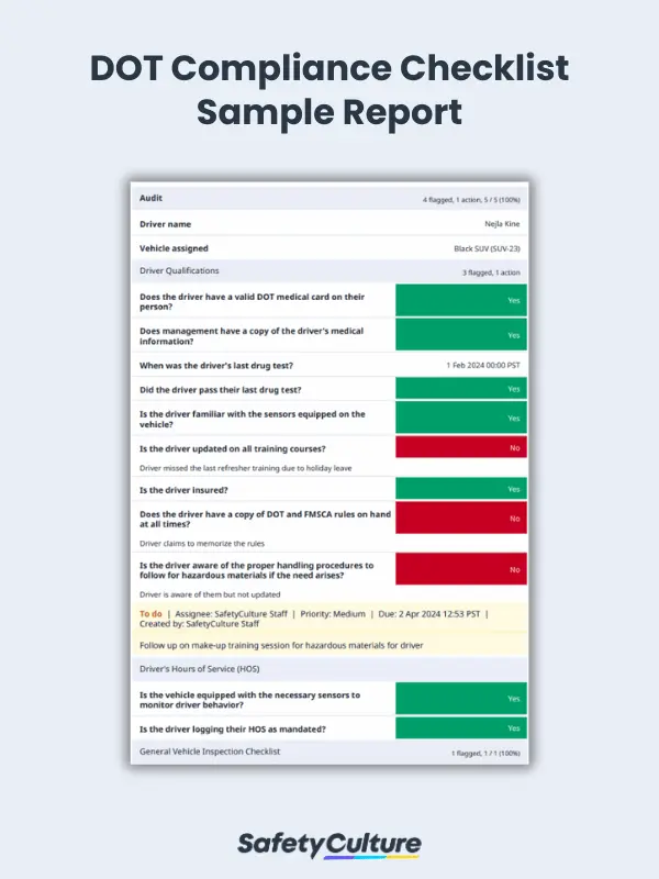DOT Compliance Checklist Sample Report