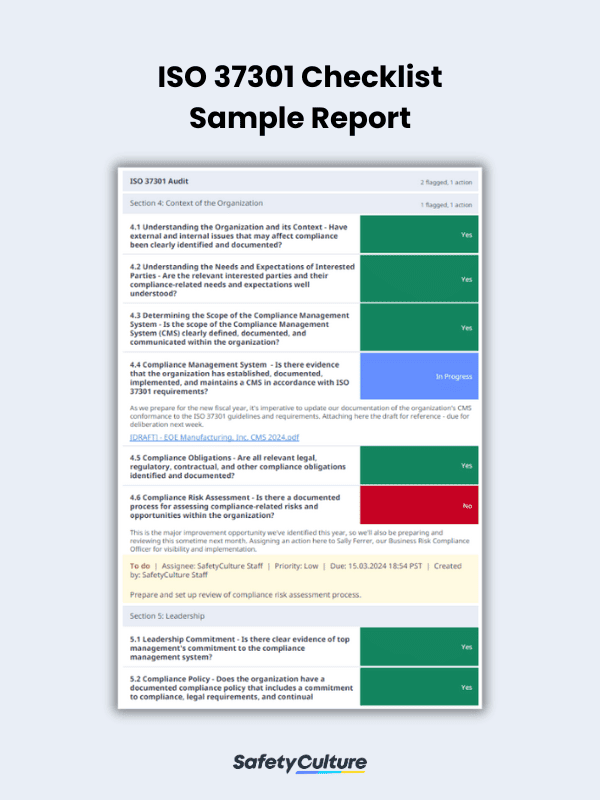 ISO 37301 Checklist Sample Report