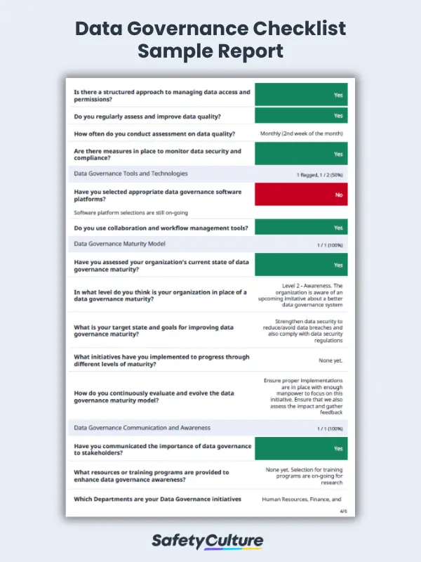 Data Governance Checklist Sample Report