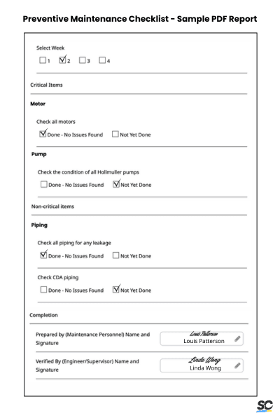 Preventive Maintenance Checklist - Sample PDF Report
