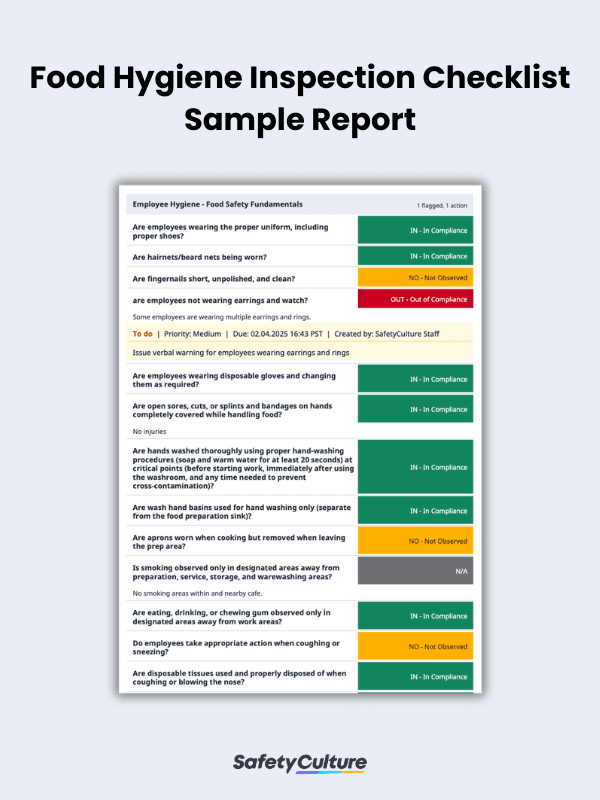 Food Hygiene Inspection Checklist Sample Report | SafetyCulture