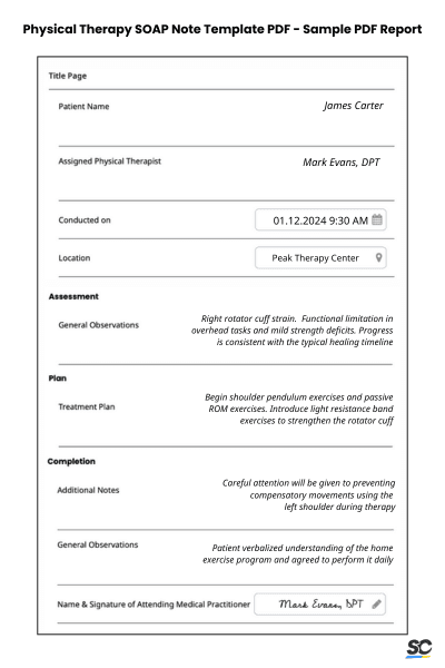 Physical Therapy SOAP Note Template PDF - Sample PDF Report