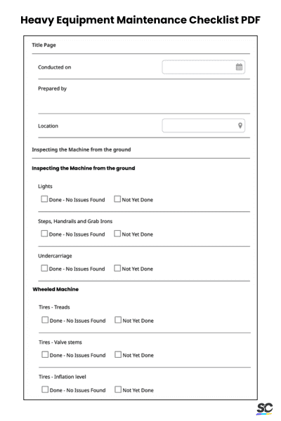 Heavy Equipment Maintenance Checklist PDF