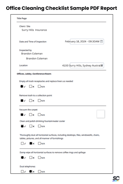 Office Cleaning Checklist Sample PDF Report