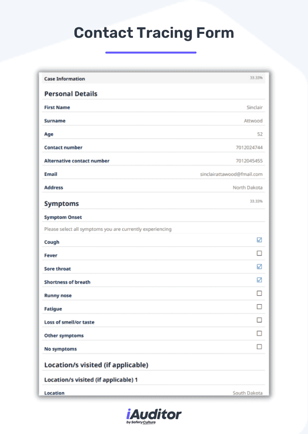 Contact Tracing Form Sample Report