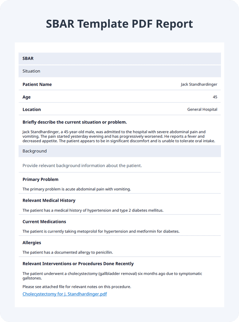 SBAR Template PDF Report