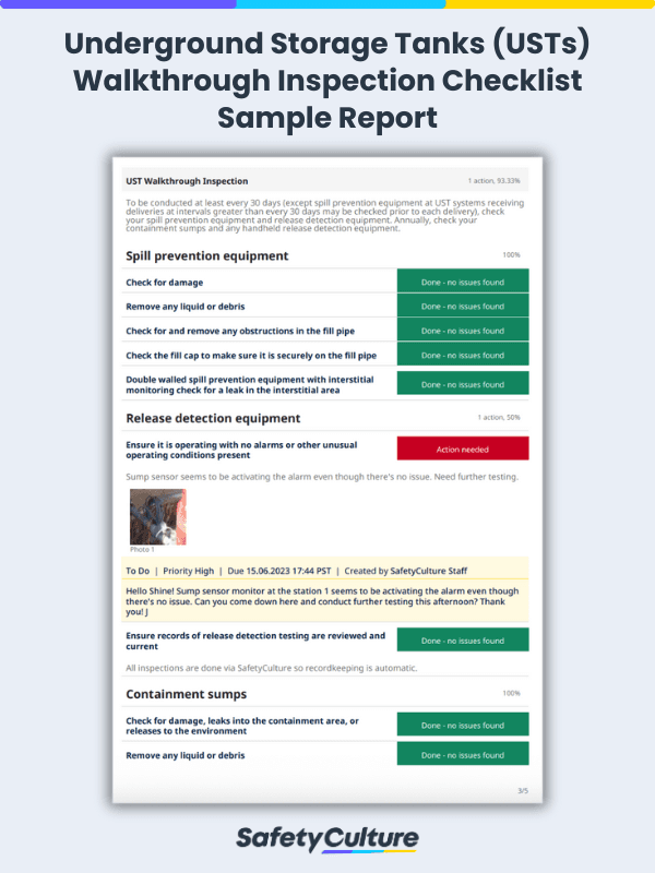 Underground Storage Tank Inspection Checklist Sample Report