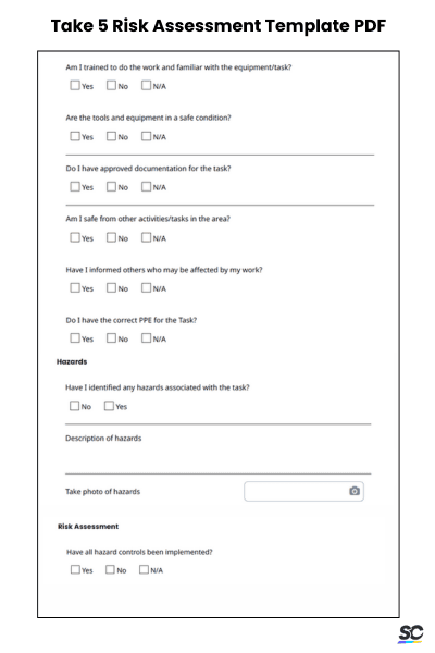 Take 5 Risk Assessment Template PDF