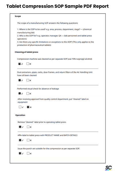Tablet Compression SOP Sample PDF Report