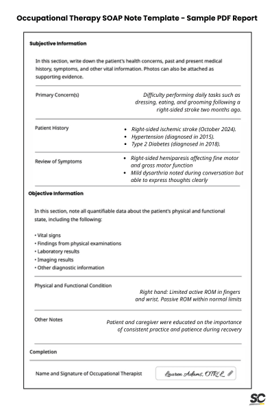 Occupational Therapy SOAP Note Template - Sample PDF Report