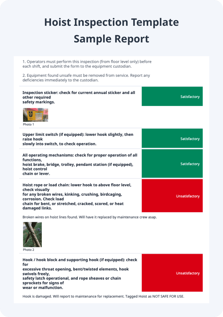 Hoist Inspection Template - Sample Report Image