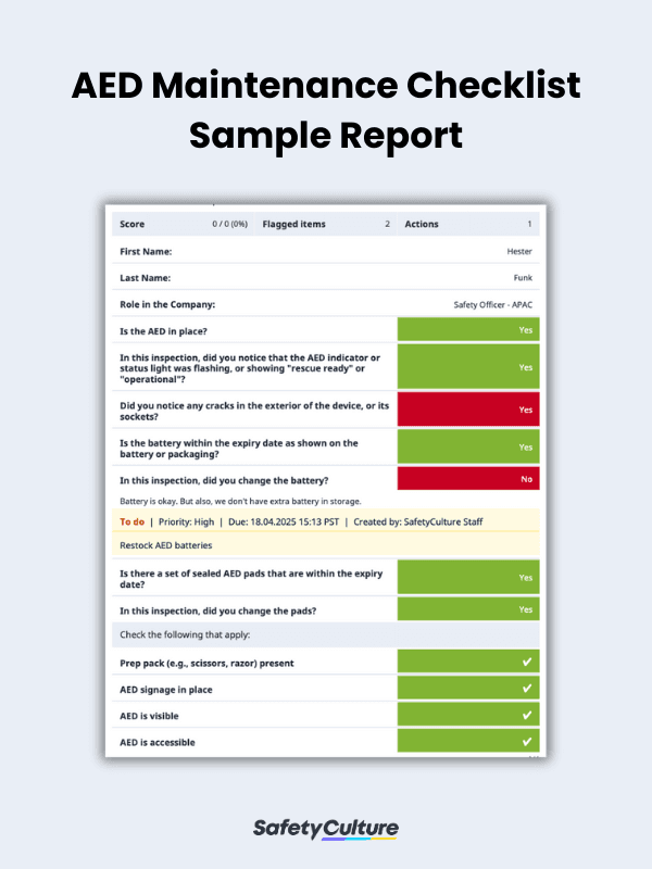 AED Maintenance Checklist Sample Report | SafetyCulture