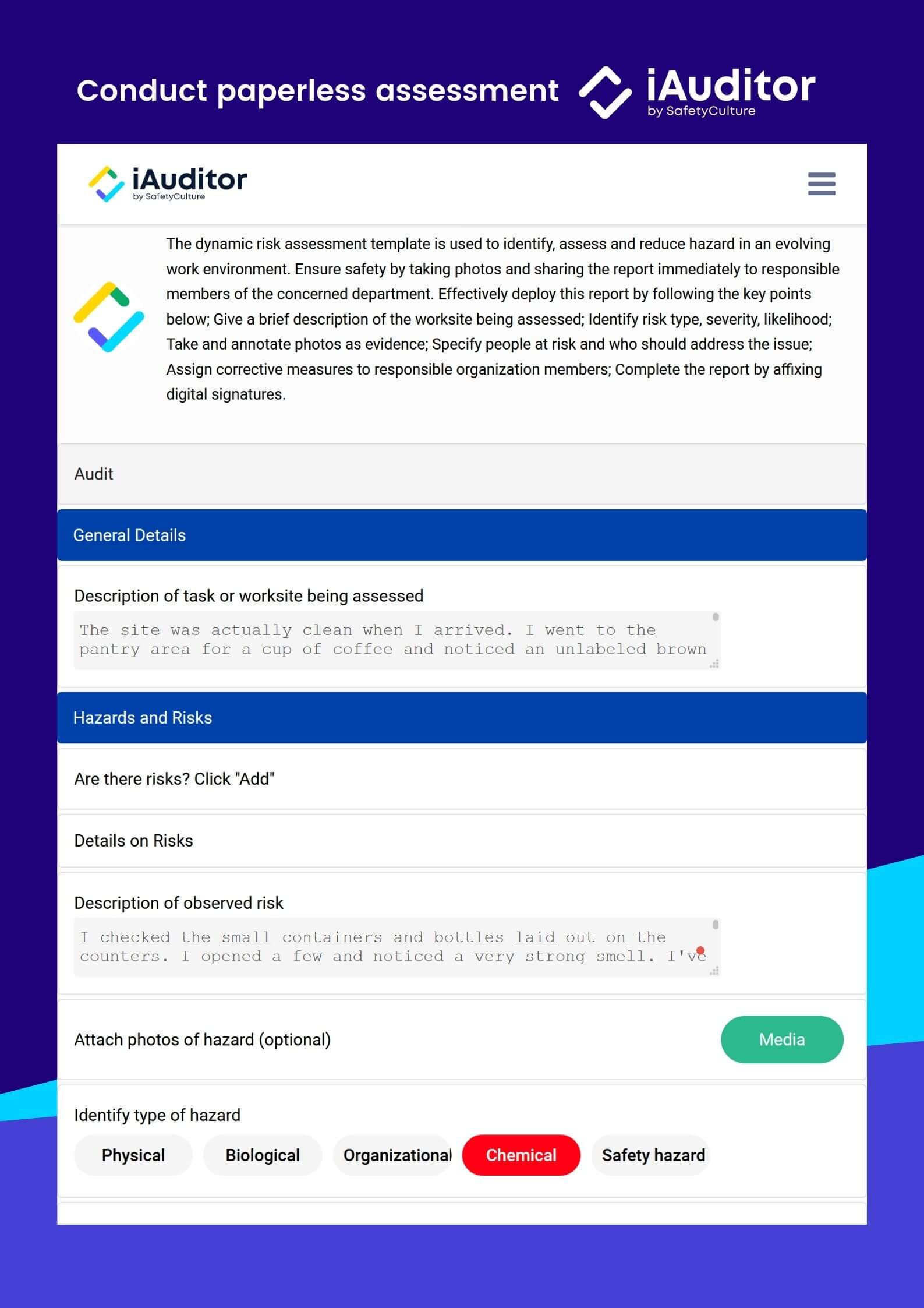 Dynamic risk assessment template