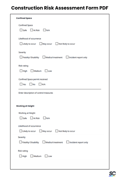 Construction Risk Assessment Form PDF