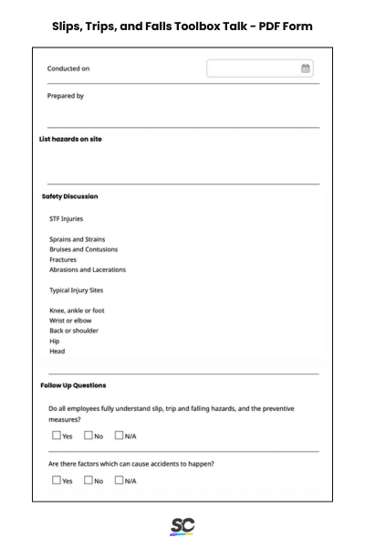 Slips, Trips, and Falls Toolbox Talk - PDF Form
