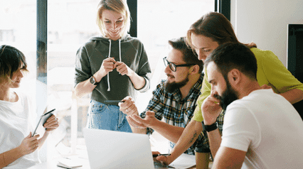 business team discussing their new framework using the turtle diagram