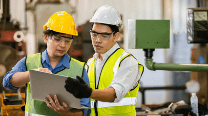 Employees ensuring they are following lean construction