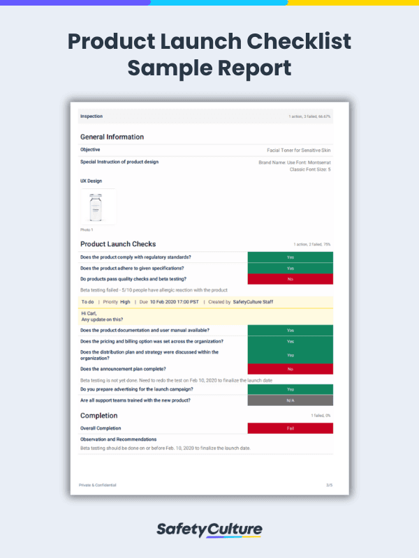 product launch checklist sample report