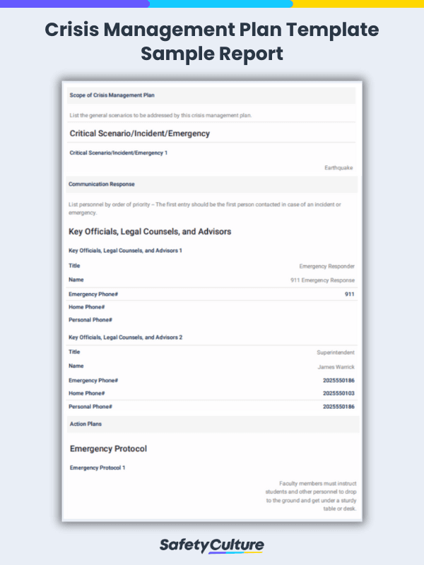 crisis management plan template sample report