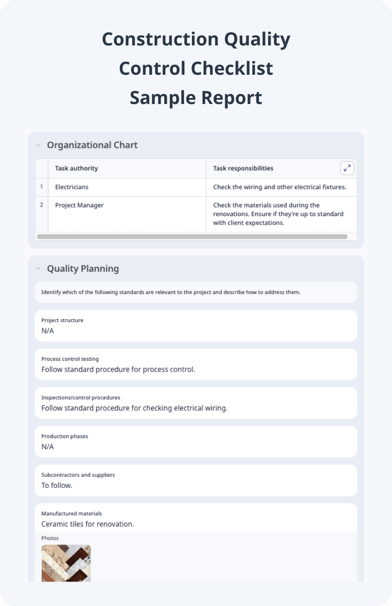 Construction Quality Control Checklist Sample PDF Report