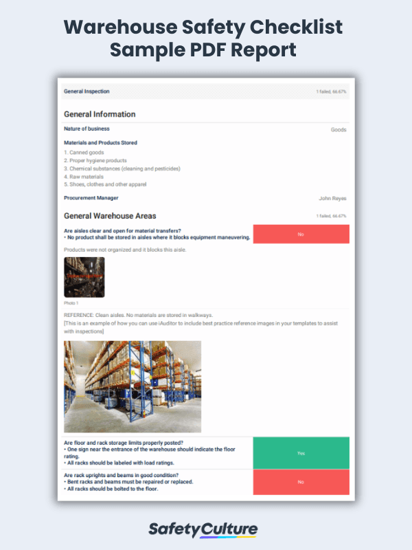 Warehouse Safety Checklist Sample PDF Report