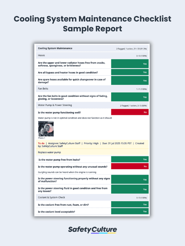 cooling system maintenance checklist sample report