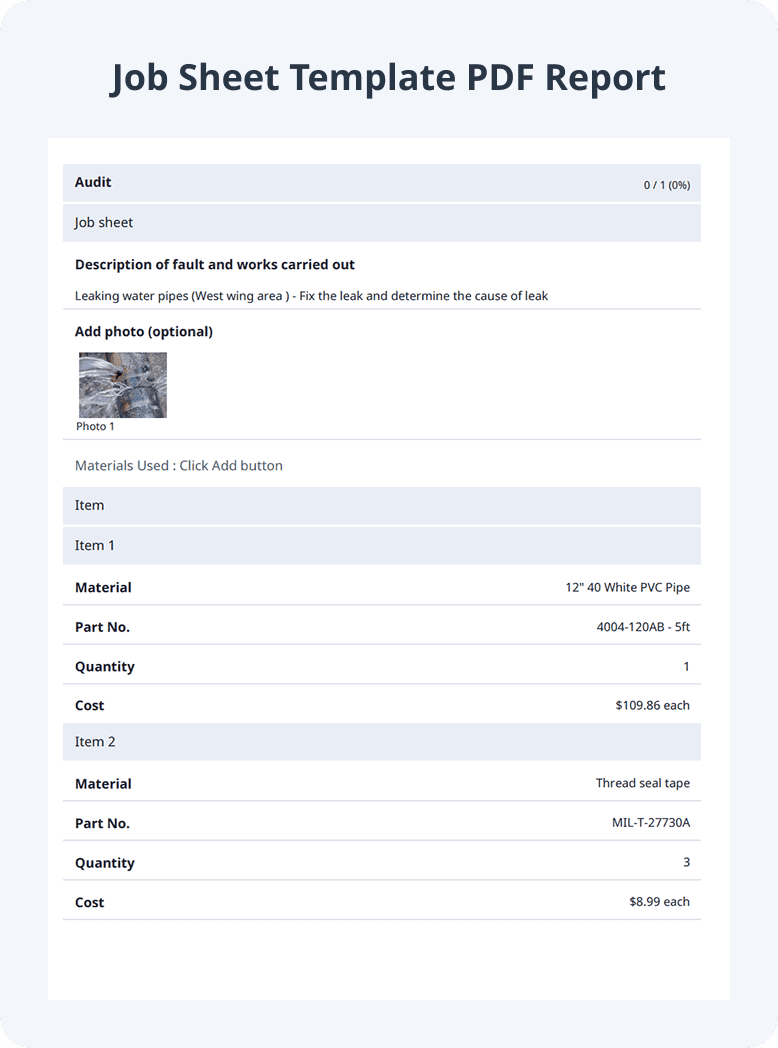 Job Sheet Template PDF Report