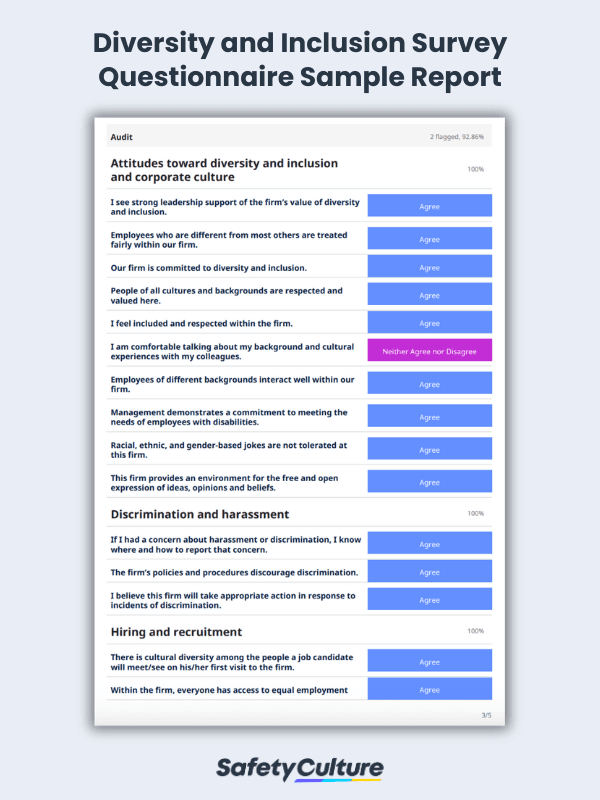 diversity and inclusion survey questionnaire sample report