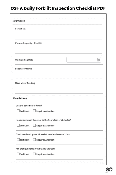 OSHA Daily Forklift Inspection Checklist PDF