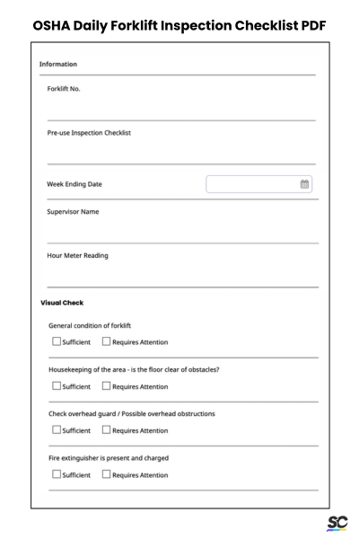 OSHA Daily Forklift Inspection Checklist PDF