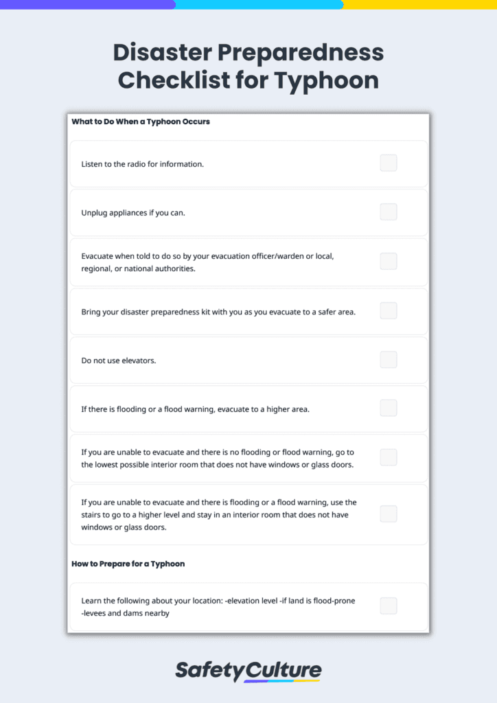 lista de comprobación de preparación para el tifón