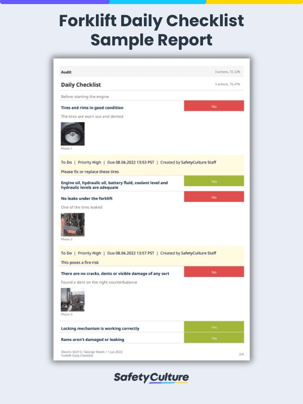 Forklift Daily Checklist Sample PDF Report