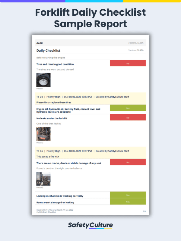 Forklift Daily Checklist Sample PDF Report