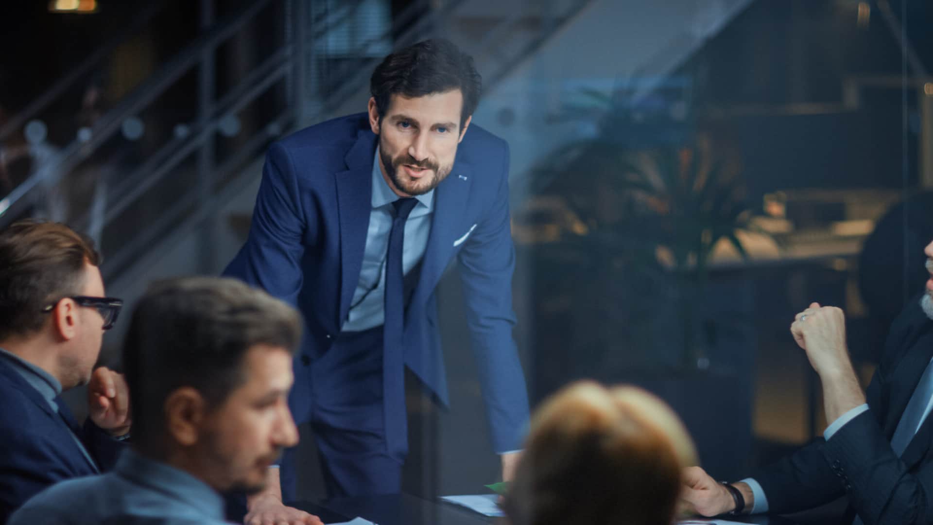 A board meeting on the company's long-term strategic risk management