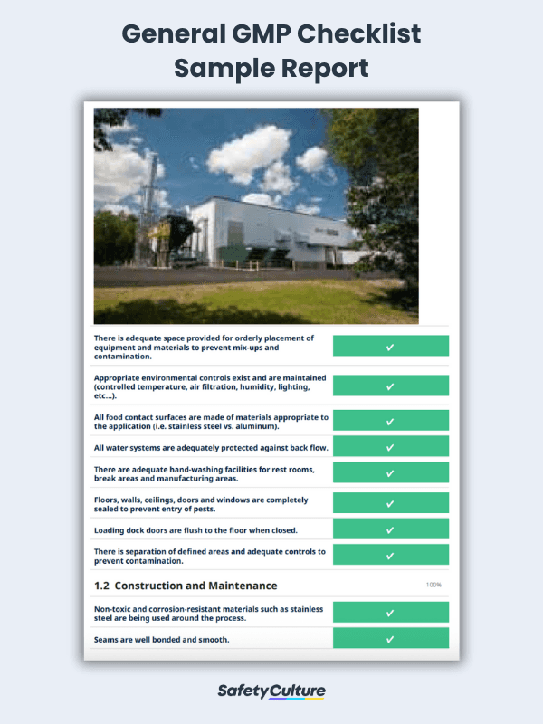gmp audit checklist sample report