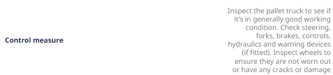 Take 5 safety checklist - Control report