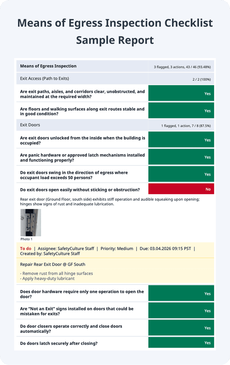 Means of Egress Inspection Checklist Sample Report