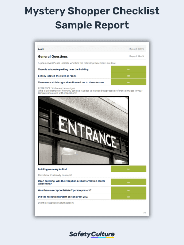 mystery shopper checklist sample report